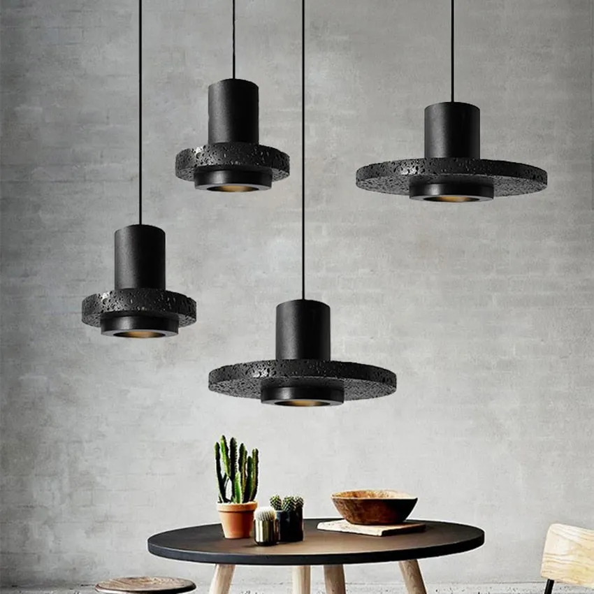 Black volcanic stone pendant light Nordic creative restaurant bar cafe led suspension spotlight bedroom bedside hanging lamp