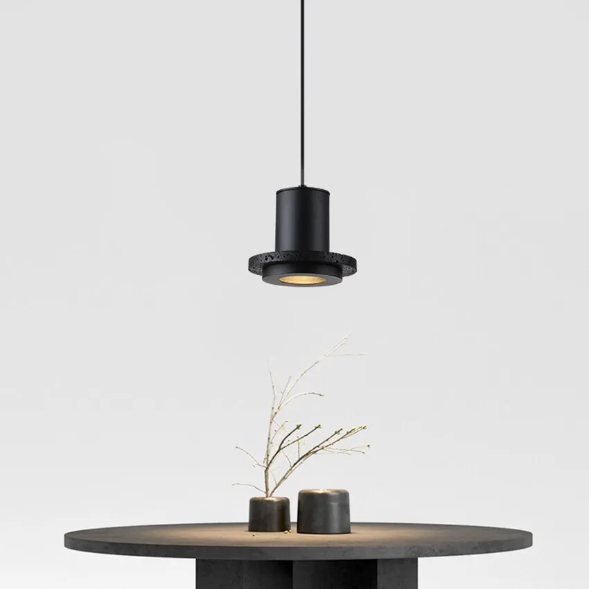 Black volcanic stone pendant light Nordic creative restaurant bar cafe led suspension spotlight bedroom bedside hanging lamp