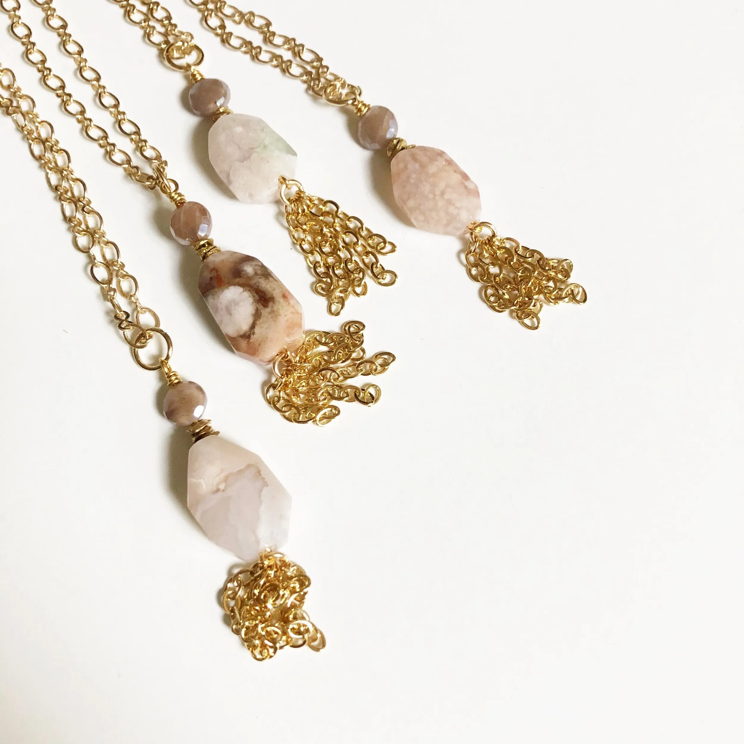 Blossom - Bloom Agate Pendant Necklace in Gold or Silver (27 inches)