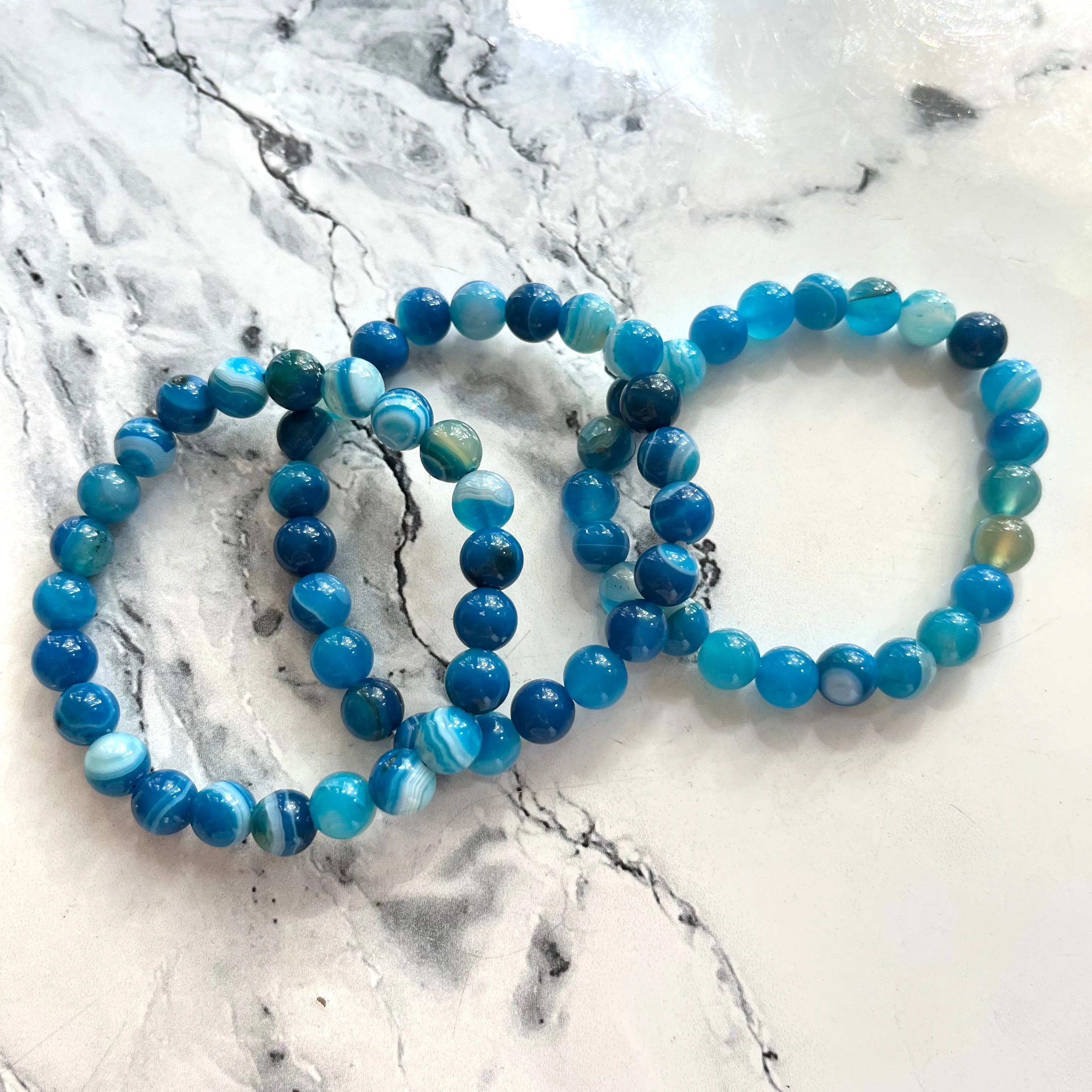 Blue Agate 8mm Beaded Bracelet - Relaxation