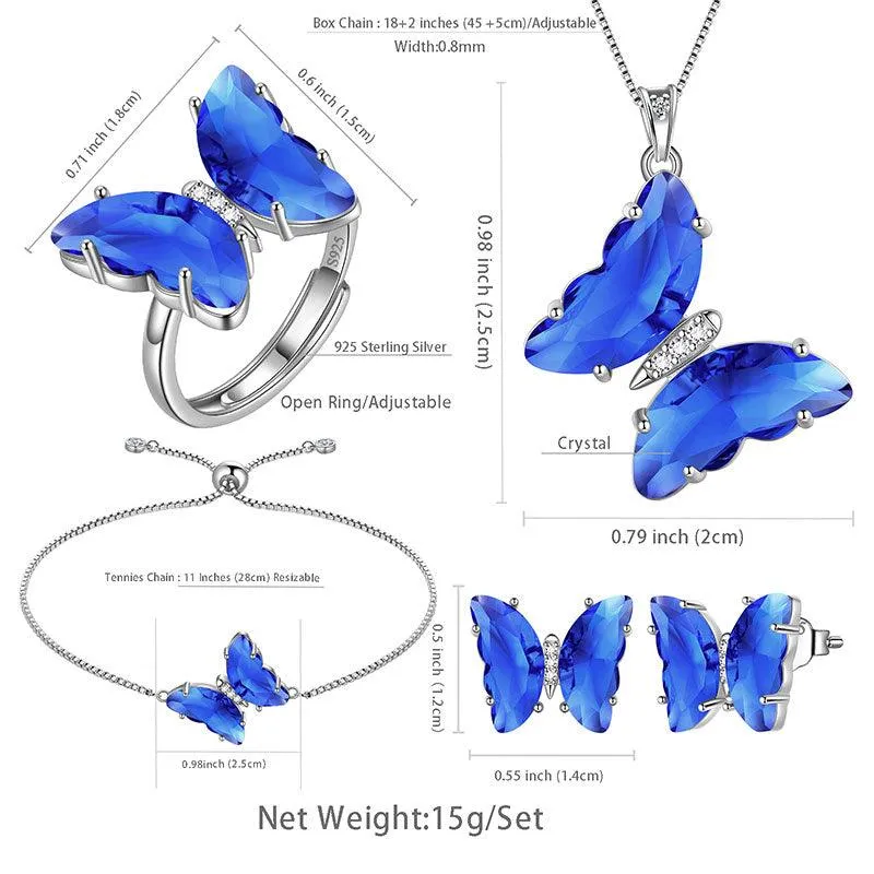 Blue Butterfly Jewelry Set 5PCS September Sapphire Birthstone Women Girls Birthday Gifts