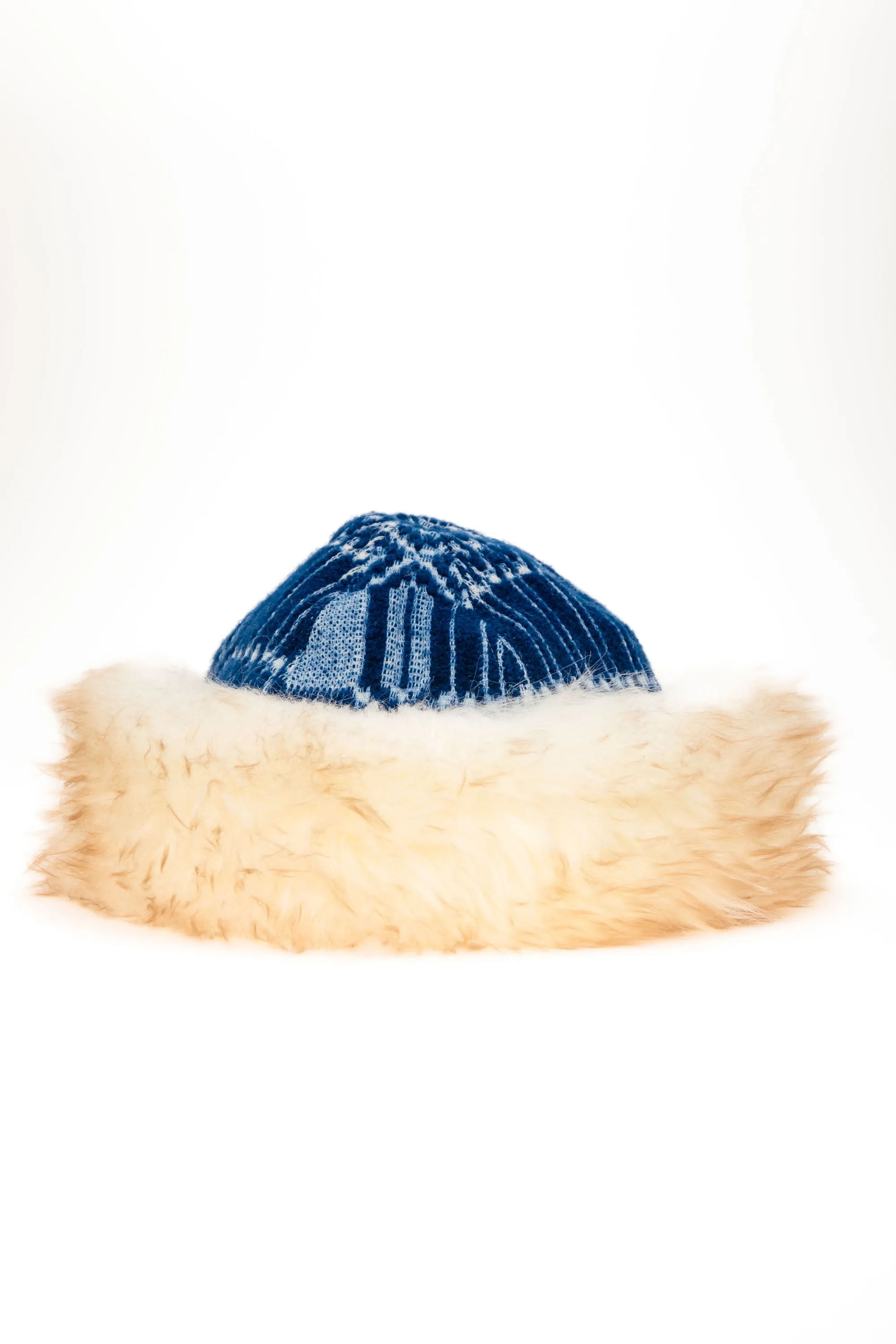 Blue Coverlet Shearling Hat