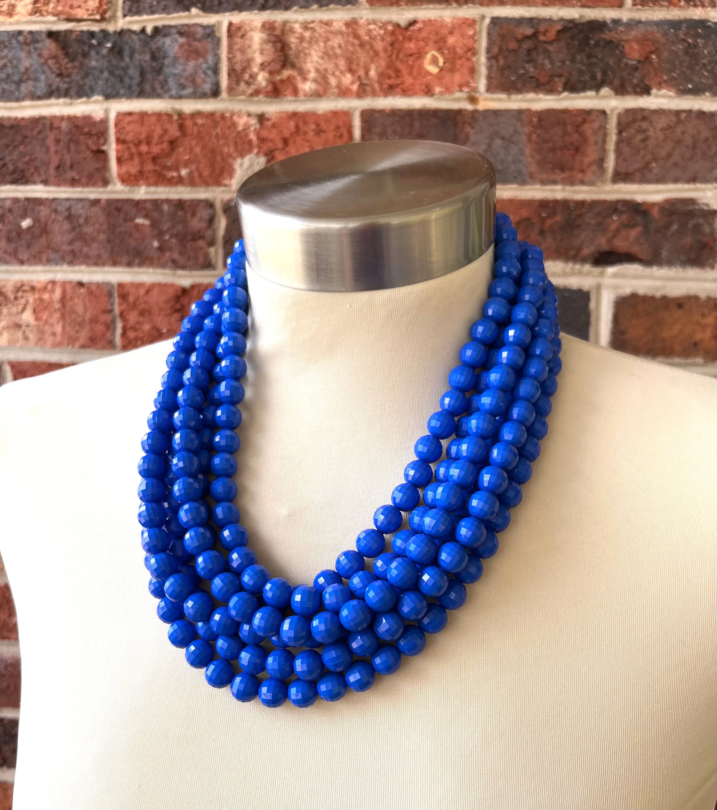 Blue Faceted Beaded Acrylic Multi Strand Chunky Statement Necklace - Angelina