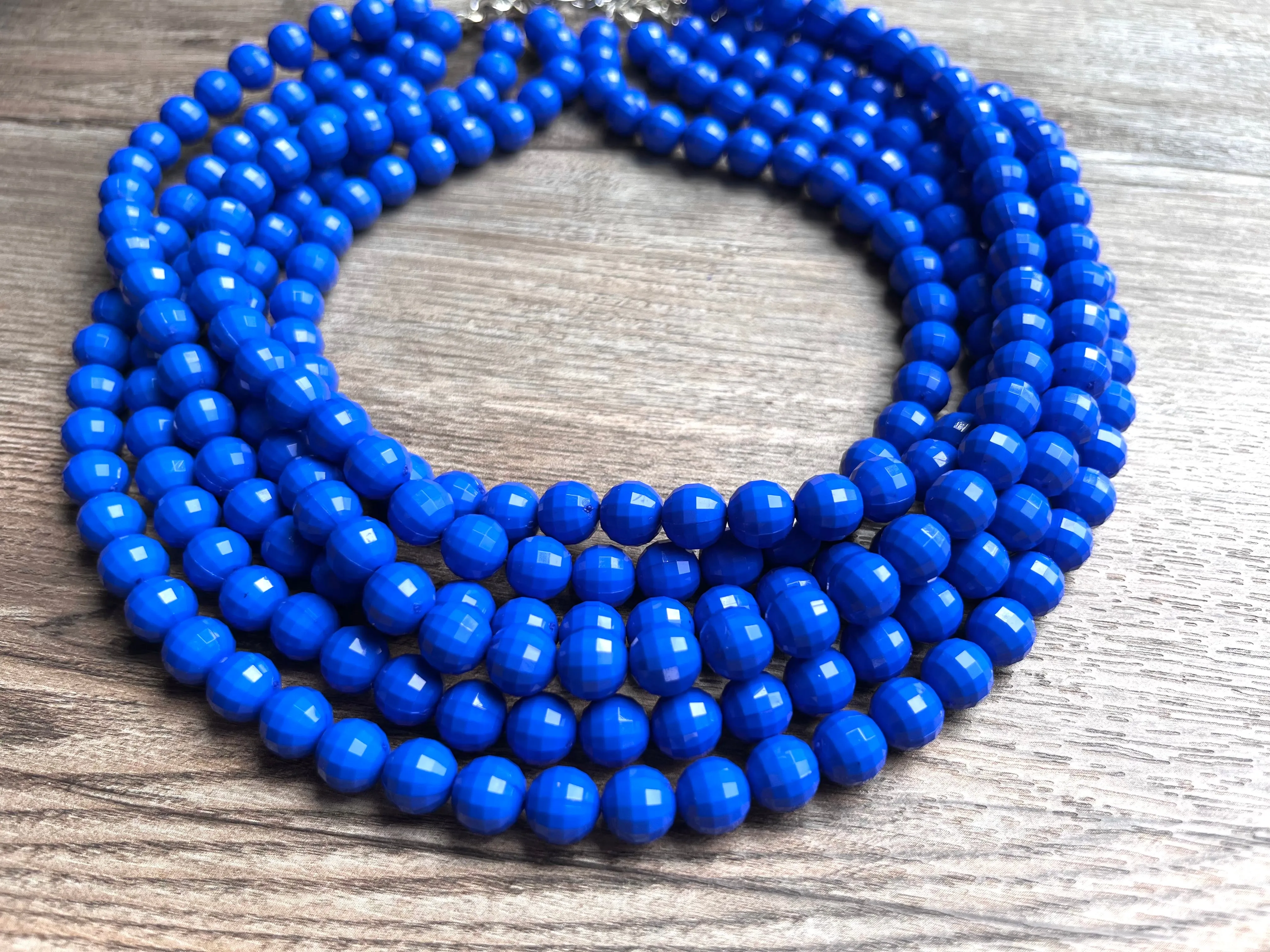 Blue Faceted Beaded Acrylic Multi Strand Chunky Statement Necklace - Angelina