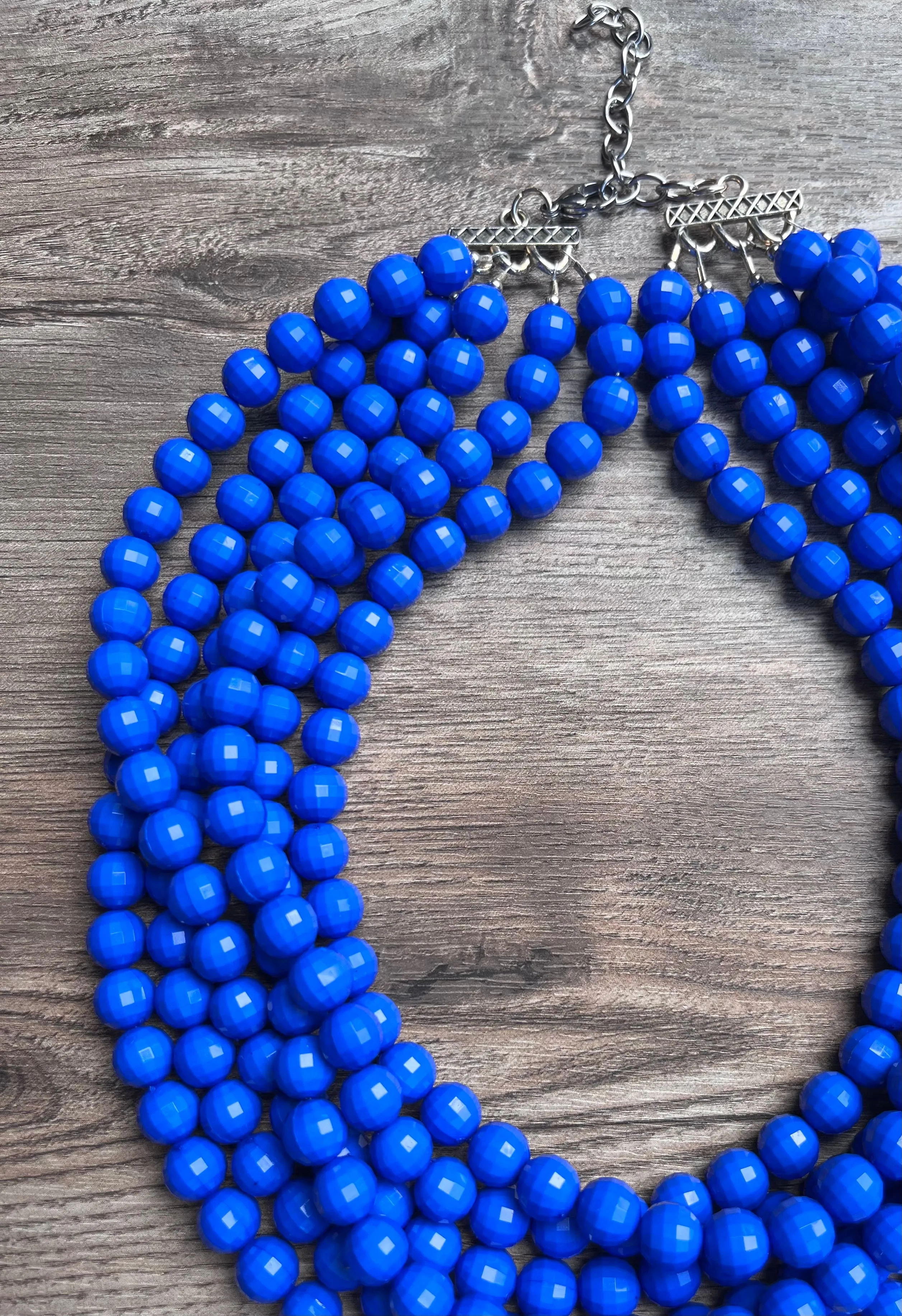 Blue Faceted Beaded Acrylic Multi Strand Chunky Statement Necklace - Angelina