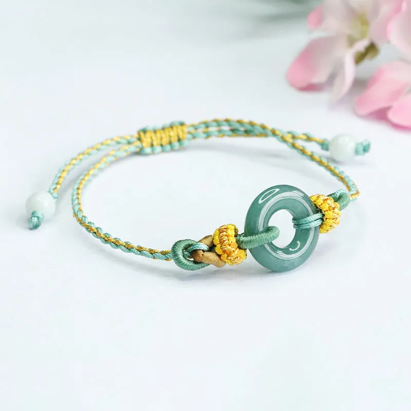 Blue Green Jade Sterling Silver Bracelet With Safety Ring