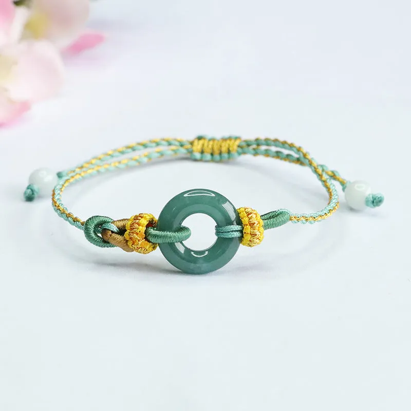 Blue Green Jade Sterling Silver Bracelet With Safety Ring