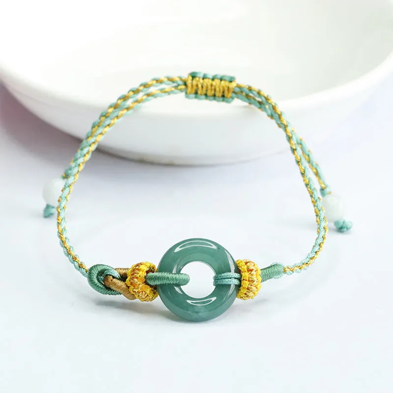 Blue Green Jade Sterling Silver Bracelet With Safety Ring