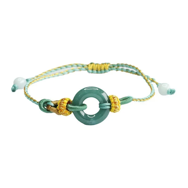 Blue Green Jade Sterling Silver Bracelet With Safety Ring