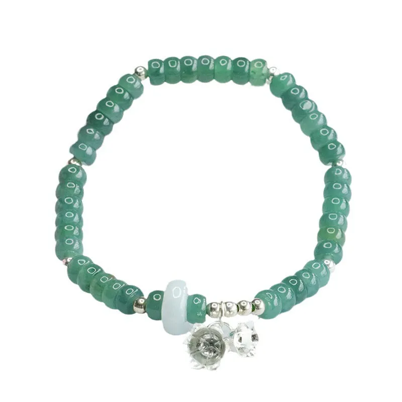 Blue Green Sterling Silver and Jade Lily of The Valley Bracelet