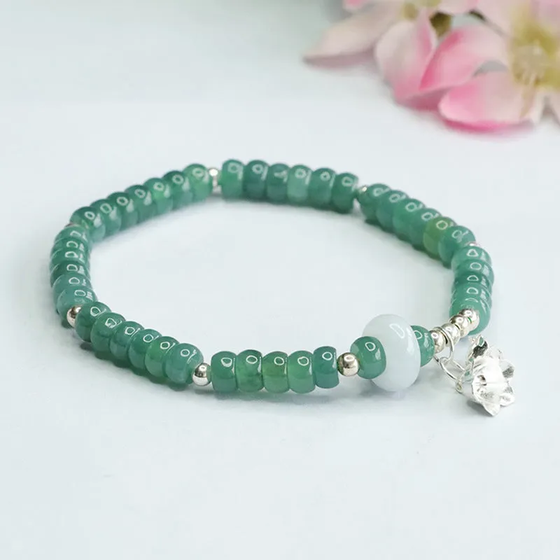 Blue Green Sterling Silver and Jade Lily of The Valley Bracelet