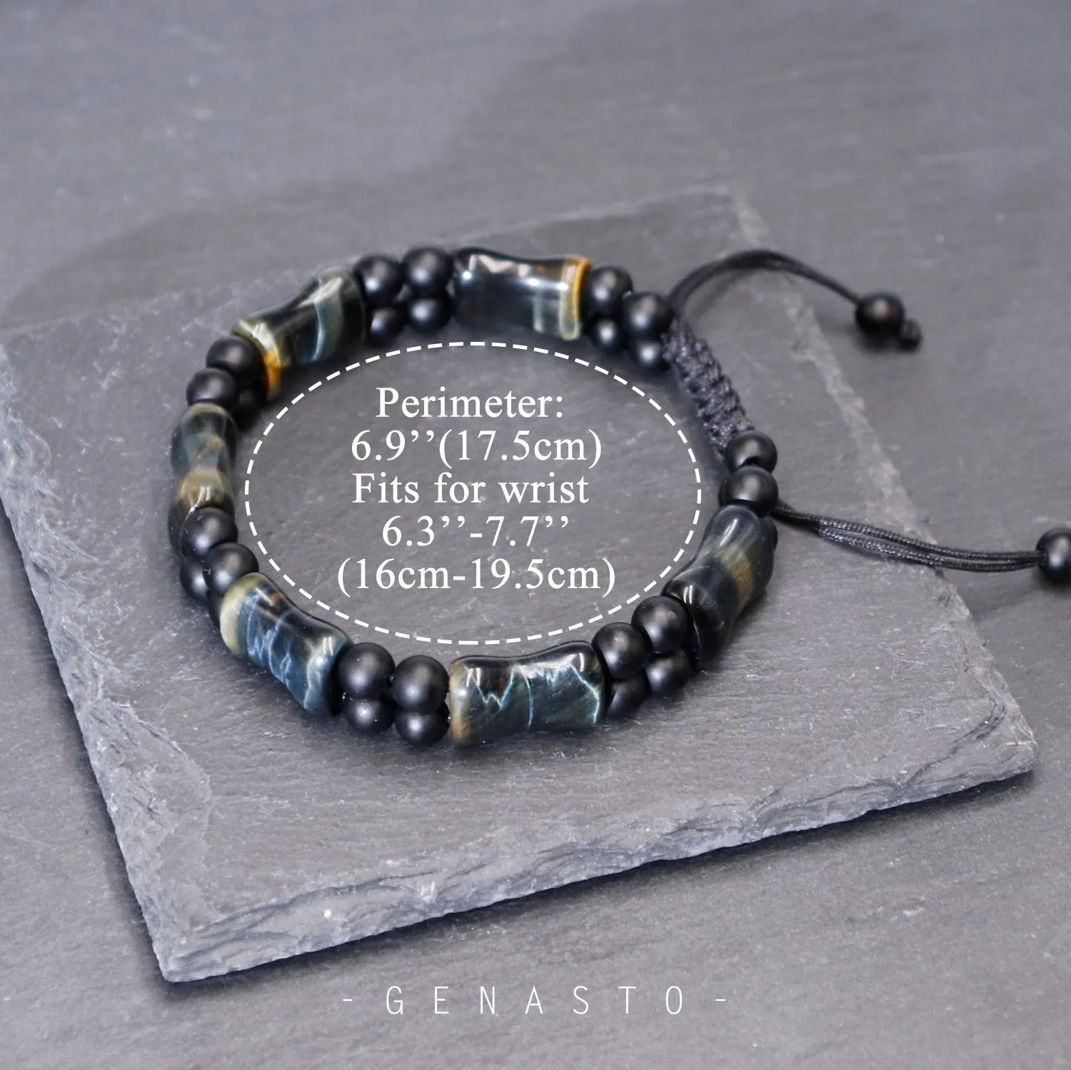 Blue Tiger Eye & Black Onyx, Square Flat Beads Bracelet