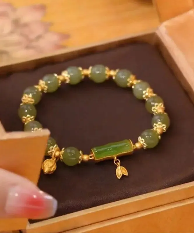 Boho Green Jade Bamboo Charm Bracelet ML0596