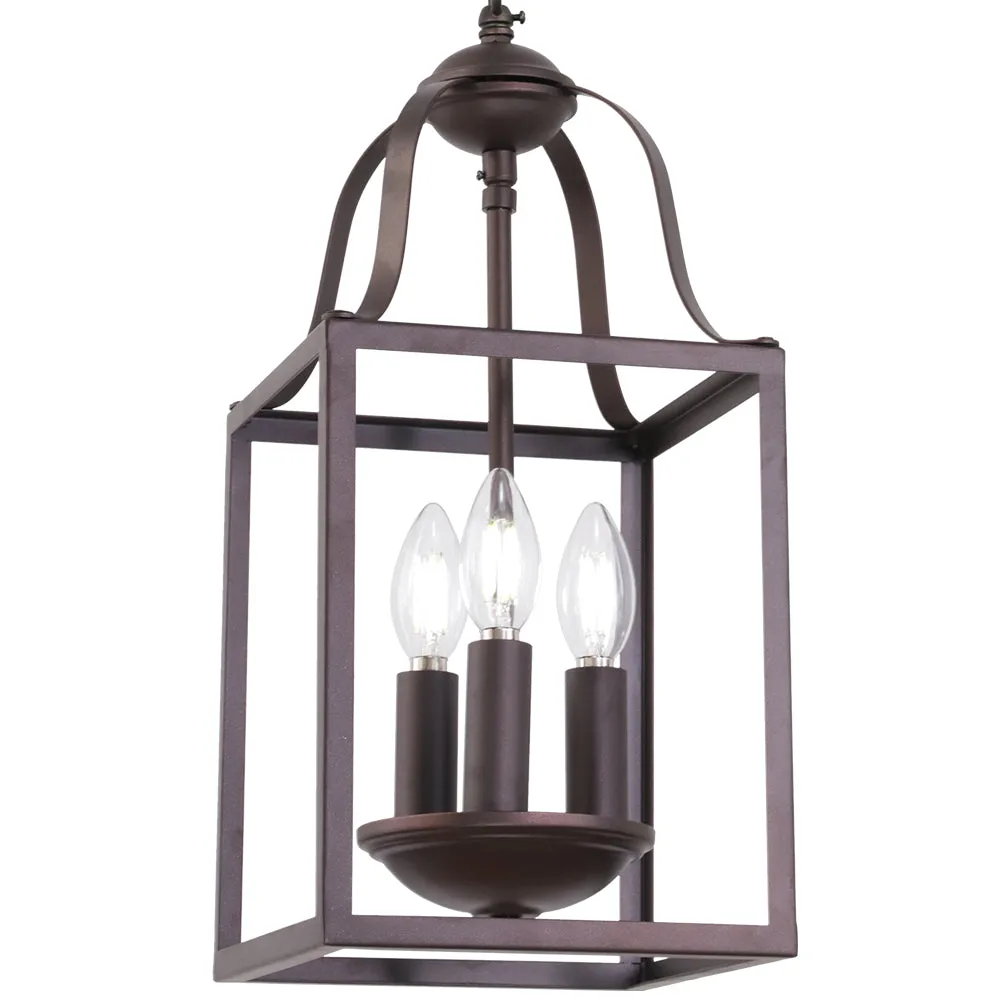 BONLICHT 3-Light Lantern Pendant Light Farmhouse Chandelier Bird Cage 8 Inches Oil Rubbed Bronze