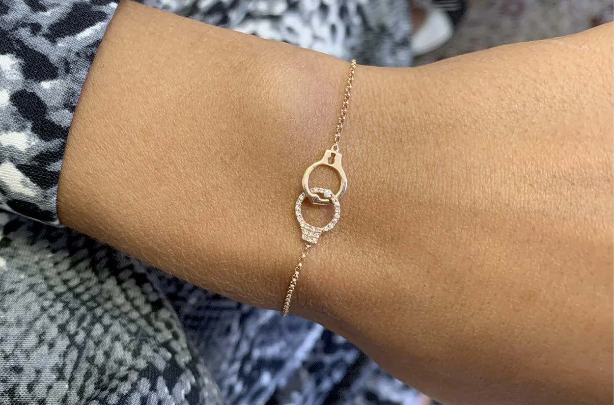 Bracelet 14kt Gold Chain Handcuffs & Diamond