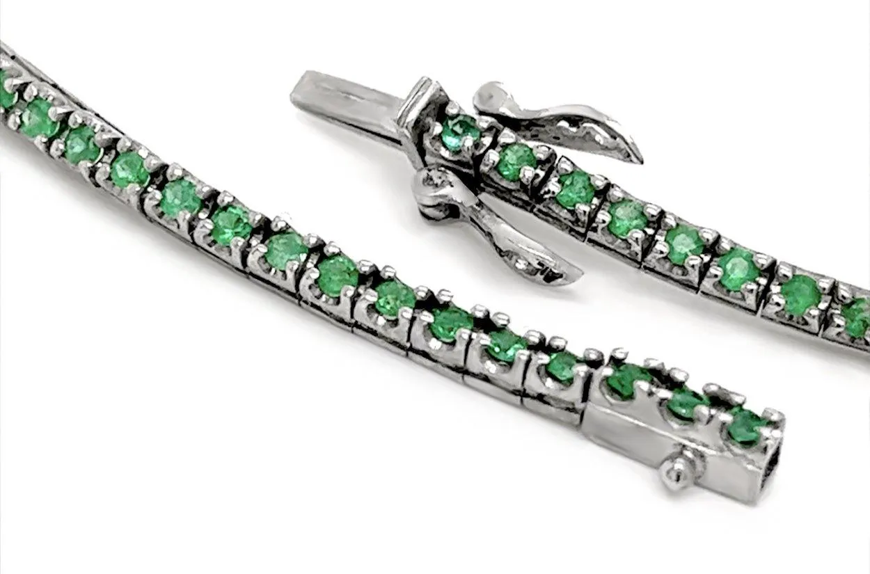 Bracelet 14kt Gold Tennis Emeralds & Center Diamond