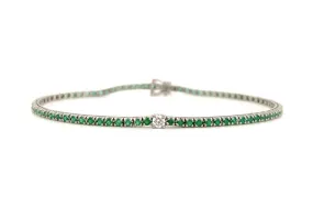 Bracelet 14kt Gold Tennis Emeralds & Center Diamond