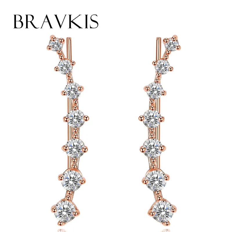 BRAVKIS crystal ear cuffs earrings pins clip-ons ear piercing wraps stud earring for women boucle d'oreille brinco mujer BUE0197