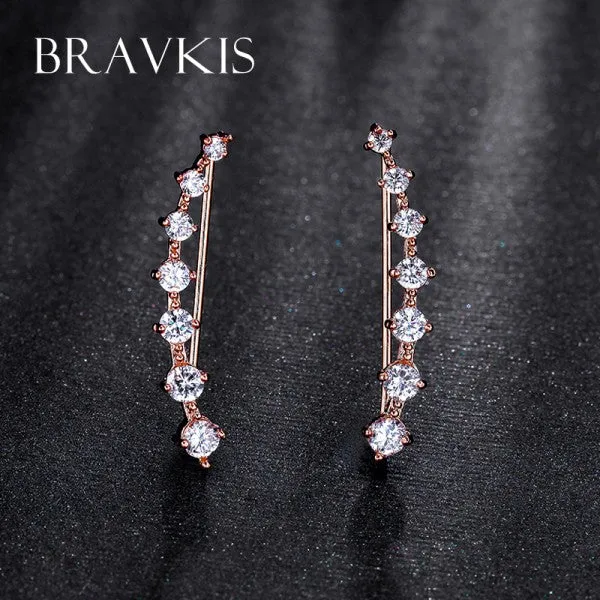 BRAVKIS crystal ear cuffs earrings pins clip-ons ear piercing wraps stud earring for women boucle d'oreille brinco mujer BUE0197