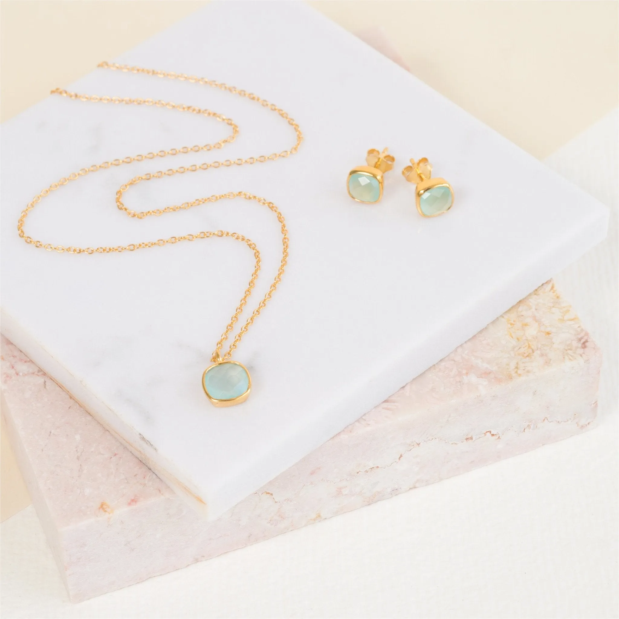 Brooklyn Aqua Chalcedony & Gold Vermeil Jewellery Set