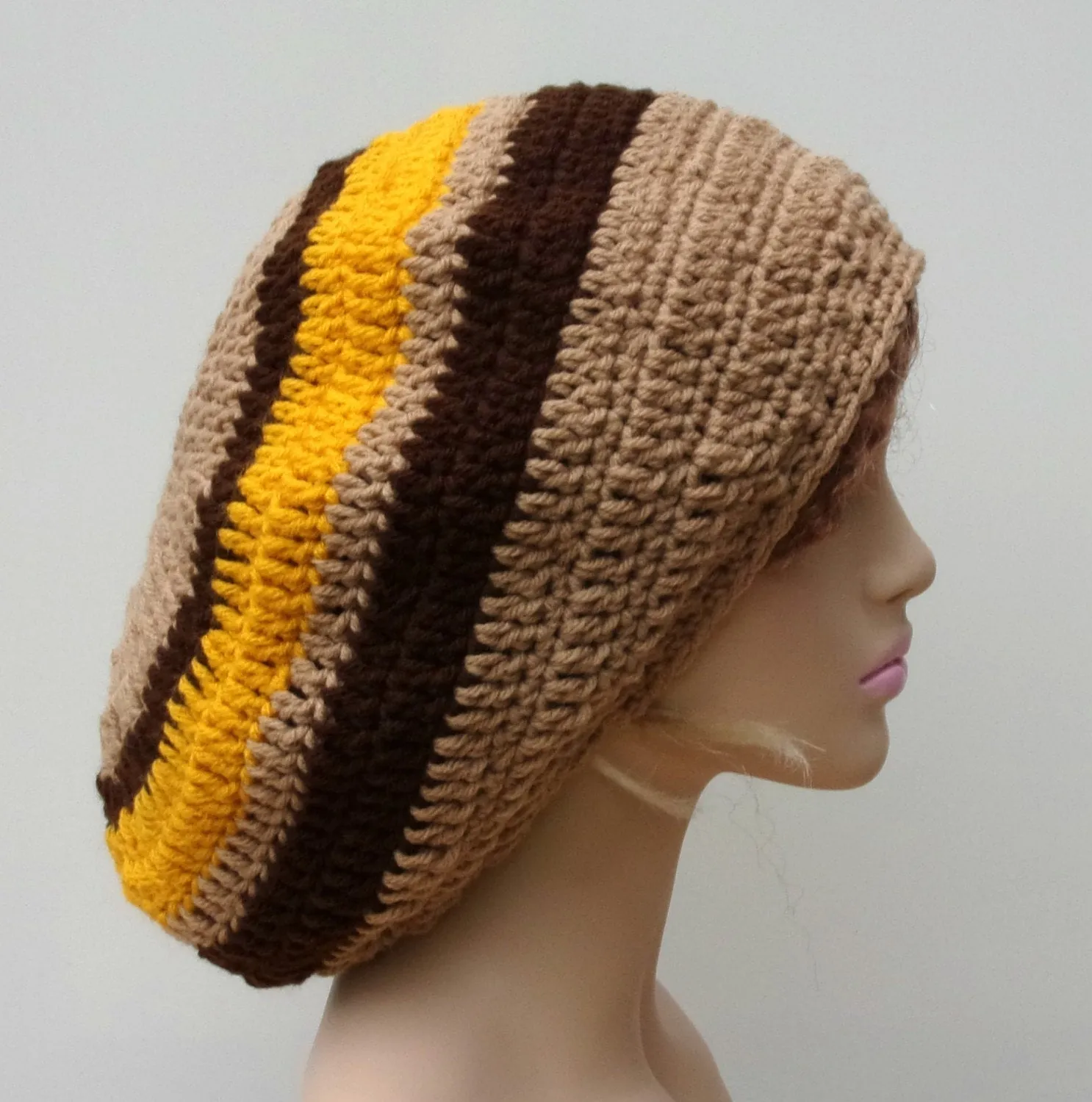 Brown Gold Wide Crown Slouchy large Tam Dreadlock Hippie Beanie Dread Hat