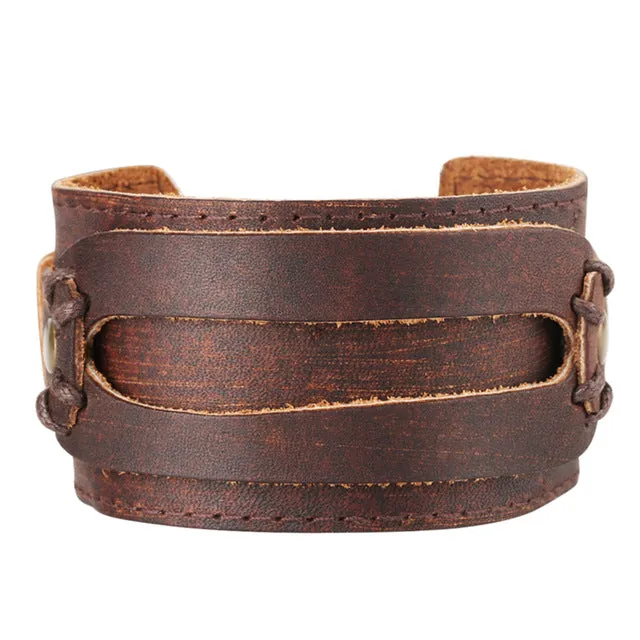 Brushed Patina Leather Bracelet Split Strap