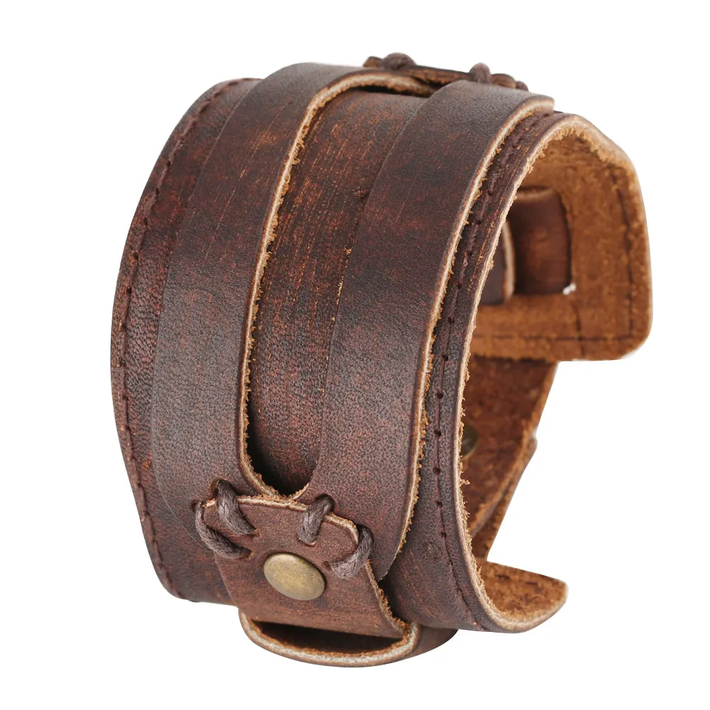 Brushed Patina Leather Bracelet Split Strap