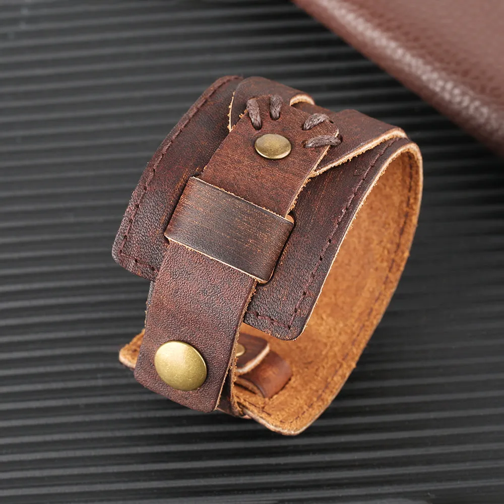 Brushed Patina Leather Bracelet Split Strap