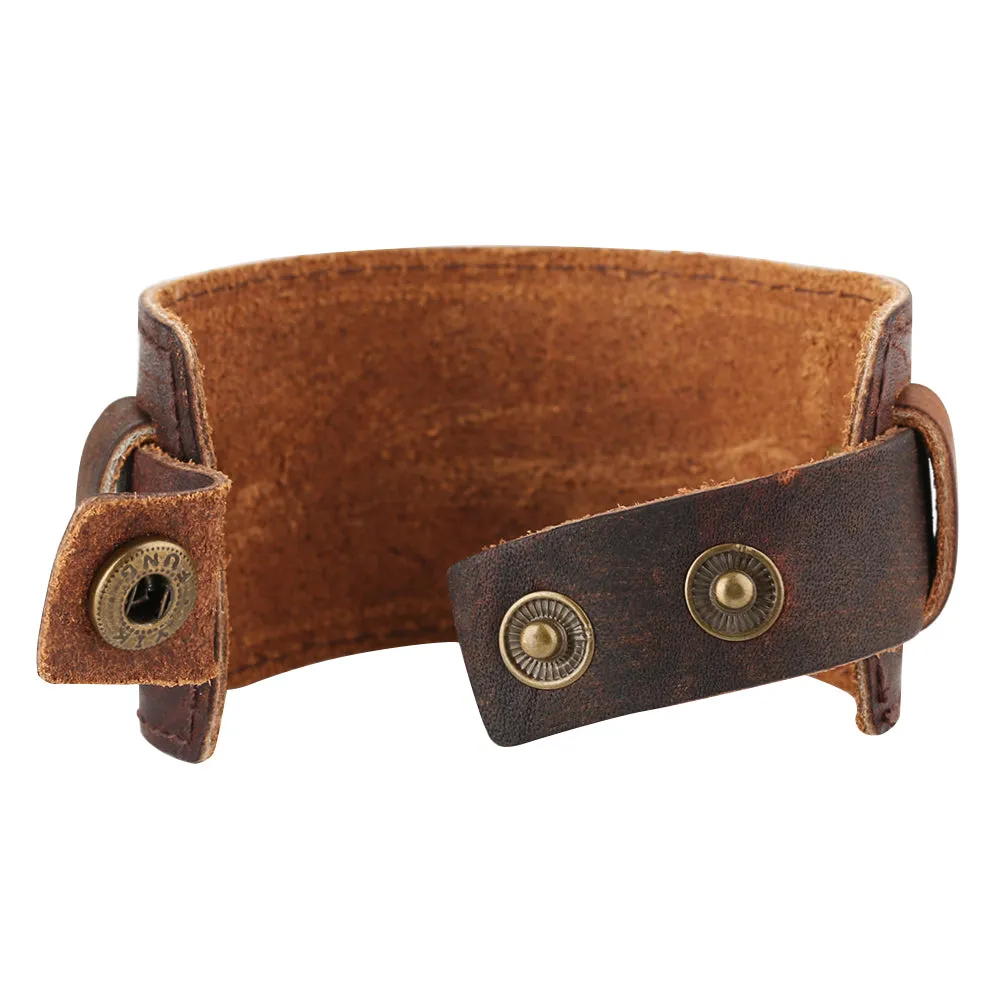 Brushed Patina Leather Bracelet Split Strap