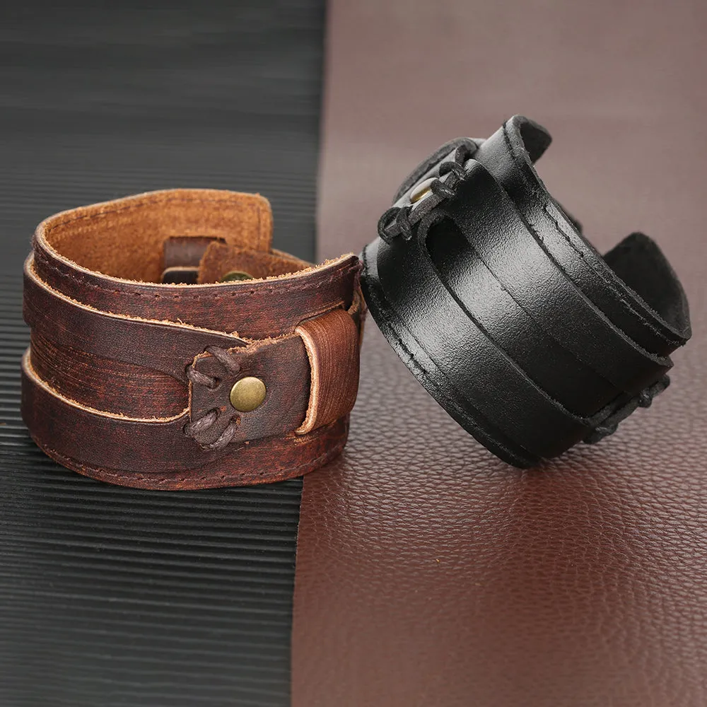 Brushed Patina Leather Bracelet Split Strap