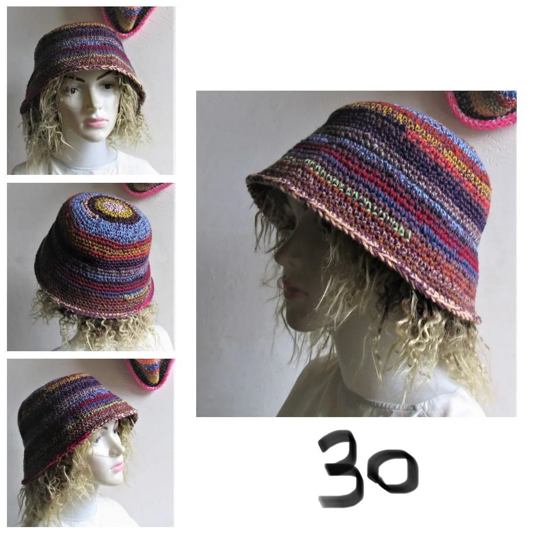 Bucket Hat Crochet Women Man Bucket Hat Unisex Fisherman Hat Festival Hat Rustic Brim Hat Cotton Multicolor Hat OOAK Ready to Ship #7