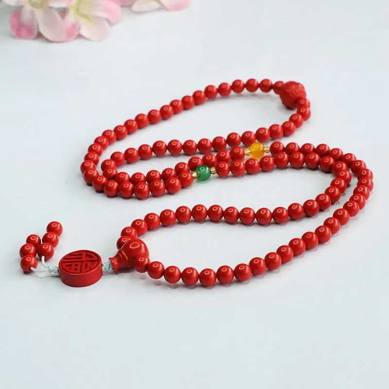 Buddha Beads Sterling Silver Bracelet with Cinnabar Stone