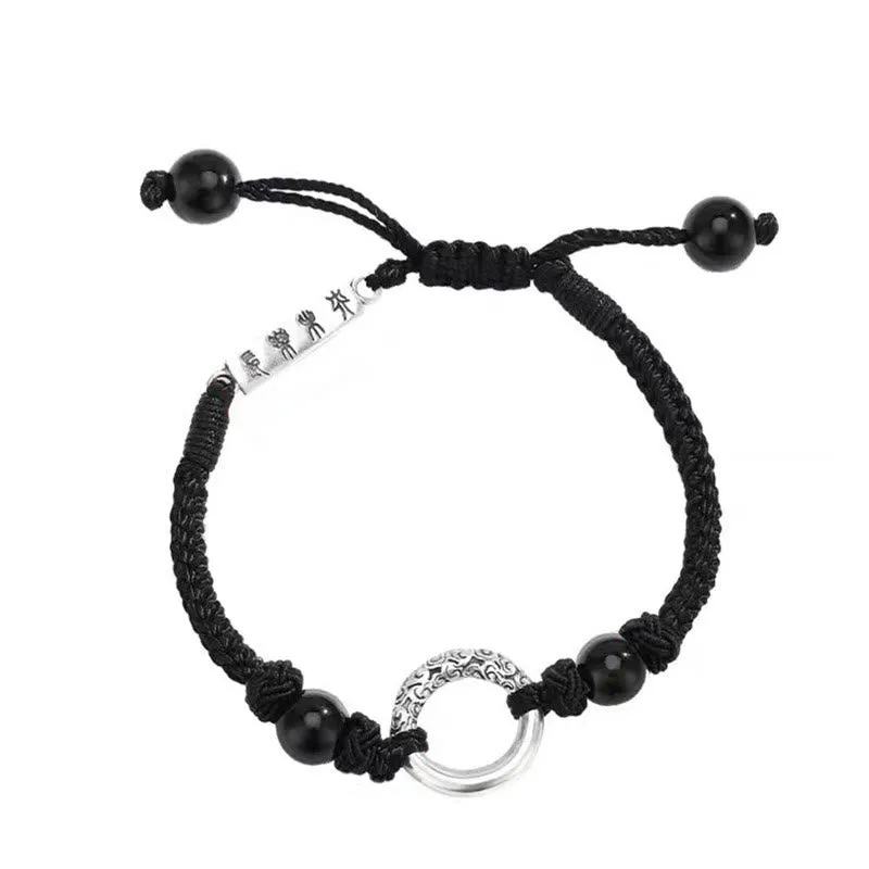 Buddha Stones 925 Sterling Silver Black Onyx Peace Buckle Protection Bracelet