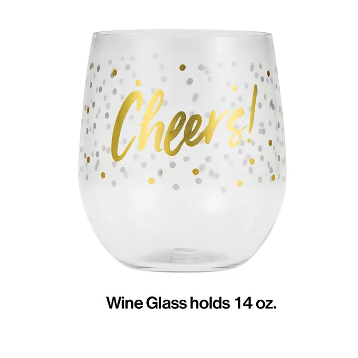 Bulk Cheers 14 oz Plastic Stemless Wine Glasses by Elise (6 per Case)