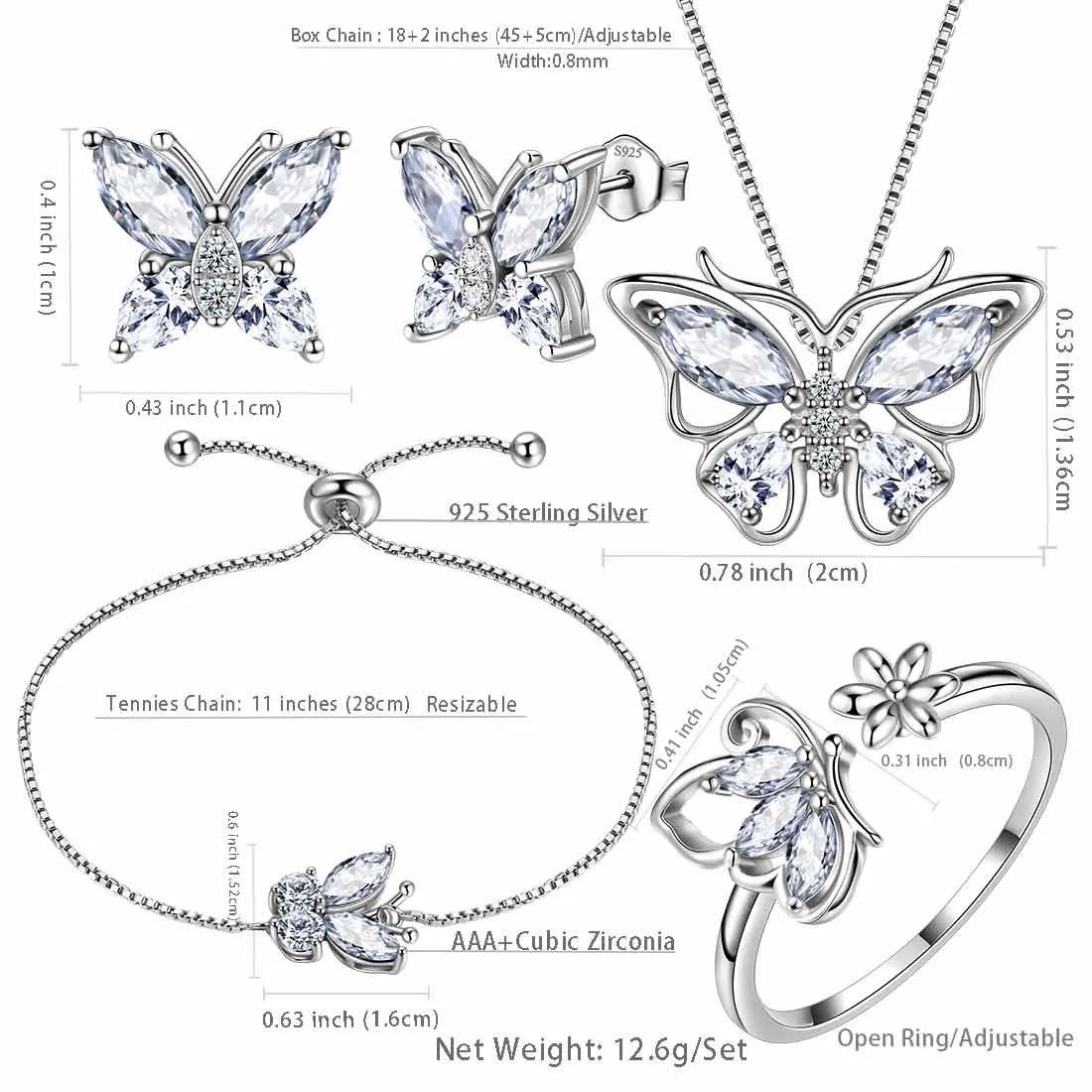 Butterfly Birthstone April Diamond Jewelry Set 5PCS Women Girls Birthday Gift