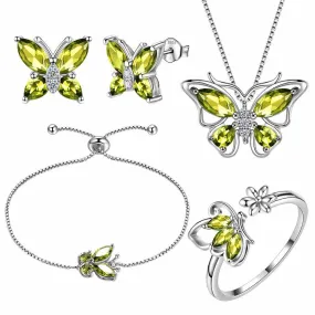 Butterfly Birthstone August Peridot Jewelry Set 5PCS Women Girls Birthday Gift