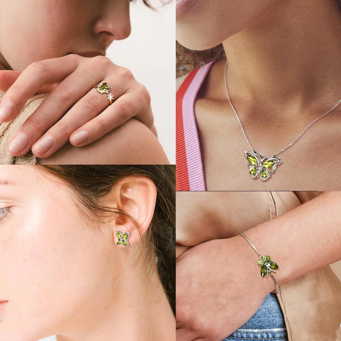 Butterfly Birthstone August Peridot Jewelry Set 5PCS Women Girls Birthday Gift