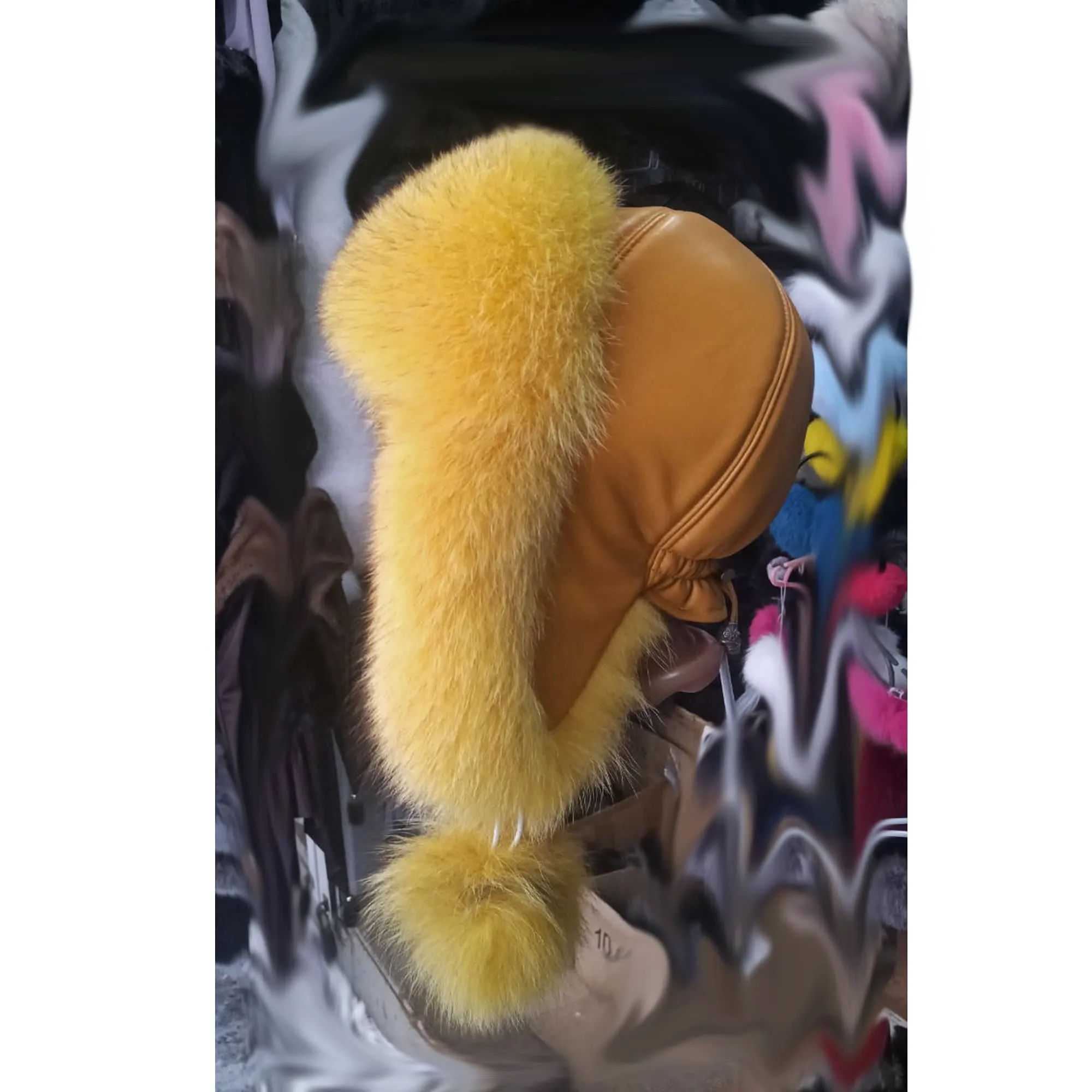 BY ORDER Yellow Real Leather Fox Fur Hat, Women Fur Hat, Aviator Hat, Ushanka, Russian Hat, Ski Hat, Leather Hat Ear Flap, Girl Trapper Hat