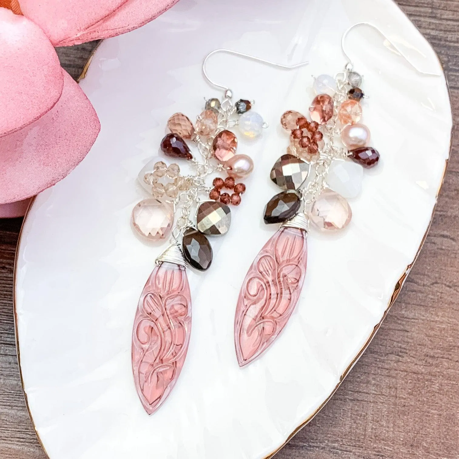 Carved Marsala Statement Earrings