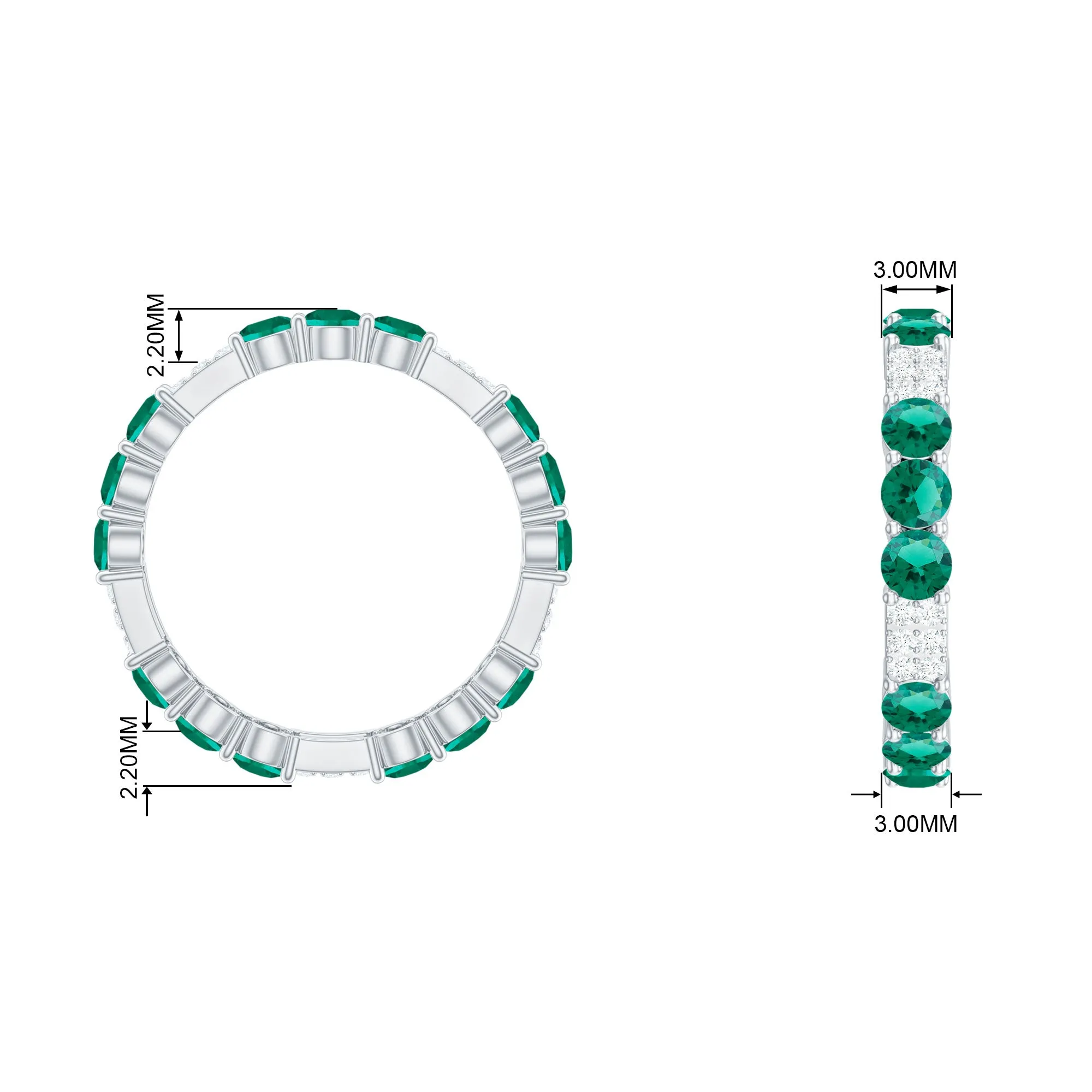 Certified Created Emerald and Diamond Designer Eternity Band Ring