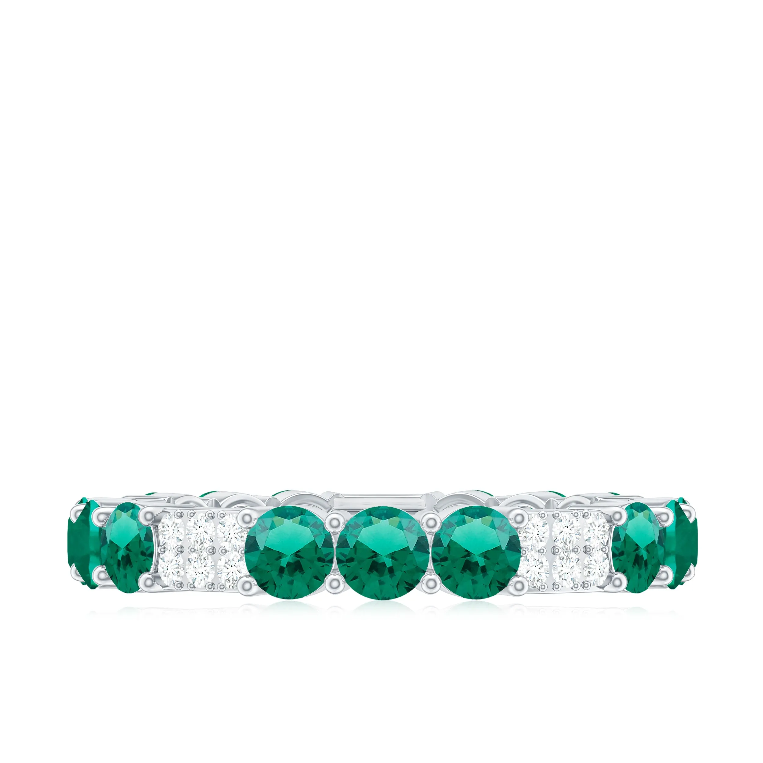 Certified Created Emerald and Diamond Designer Eternity Band Ring