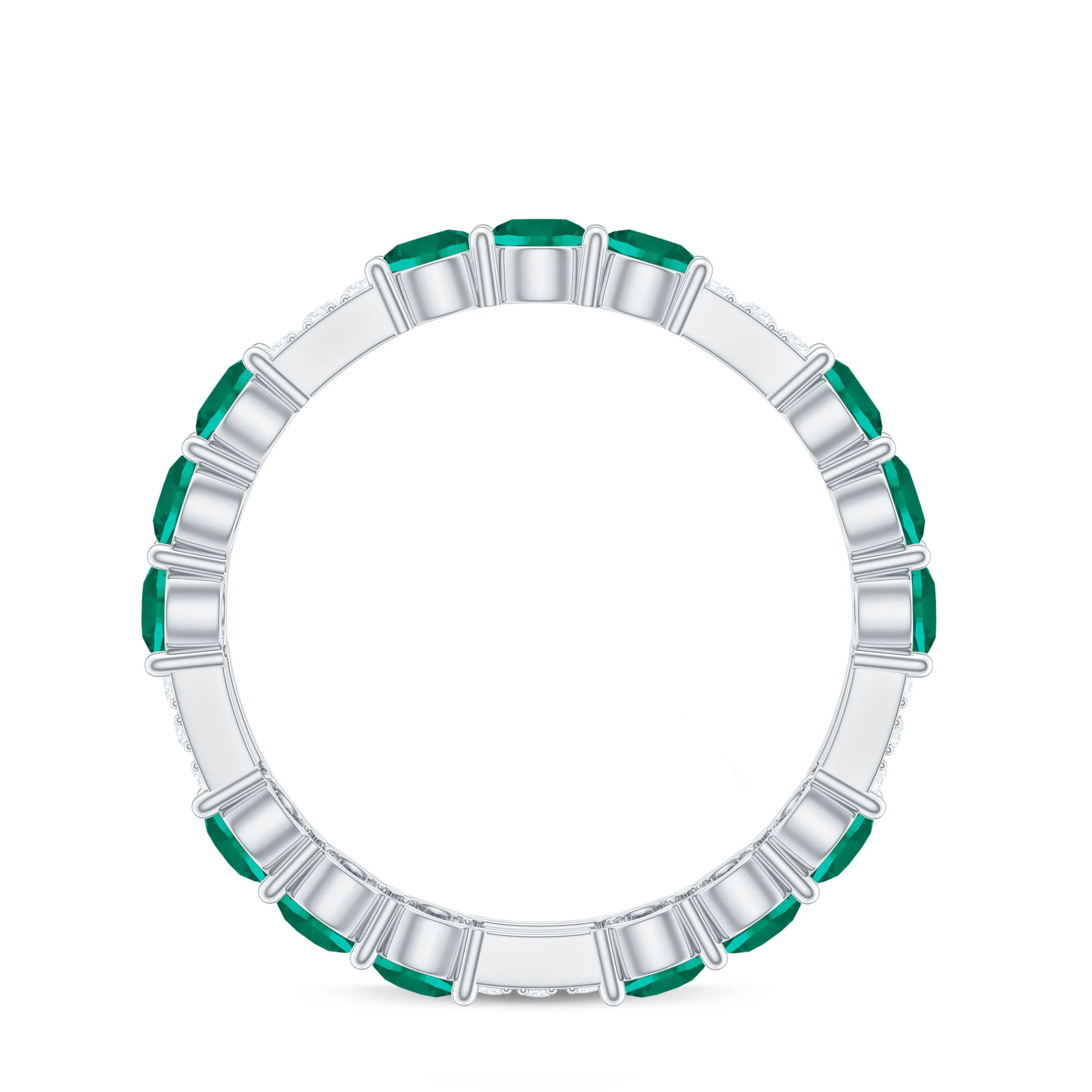 Certified Created Emerald and Diamond Designer Eternity Band Ring