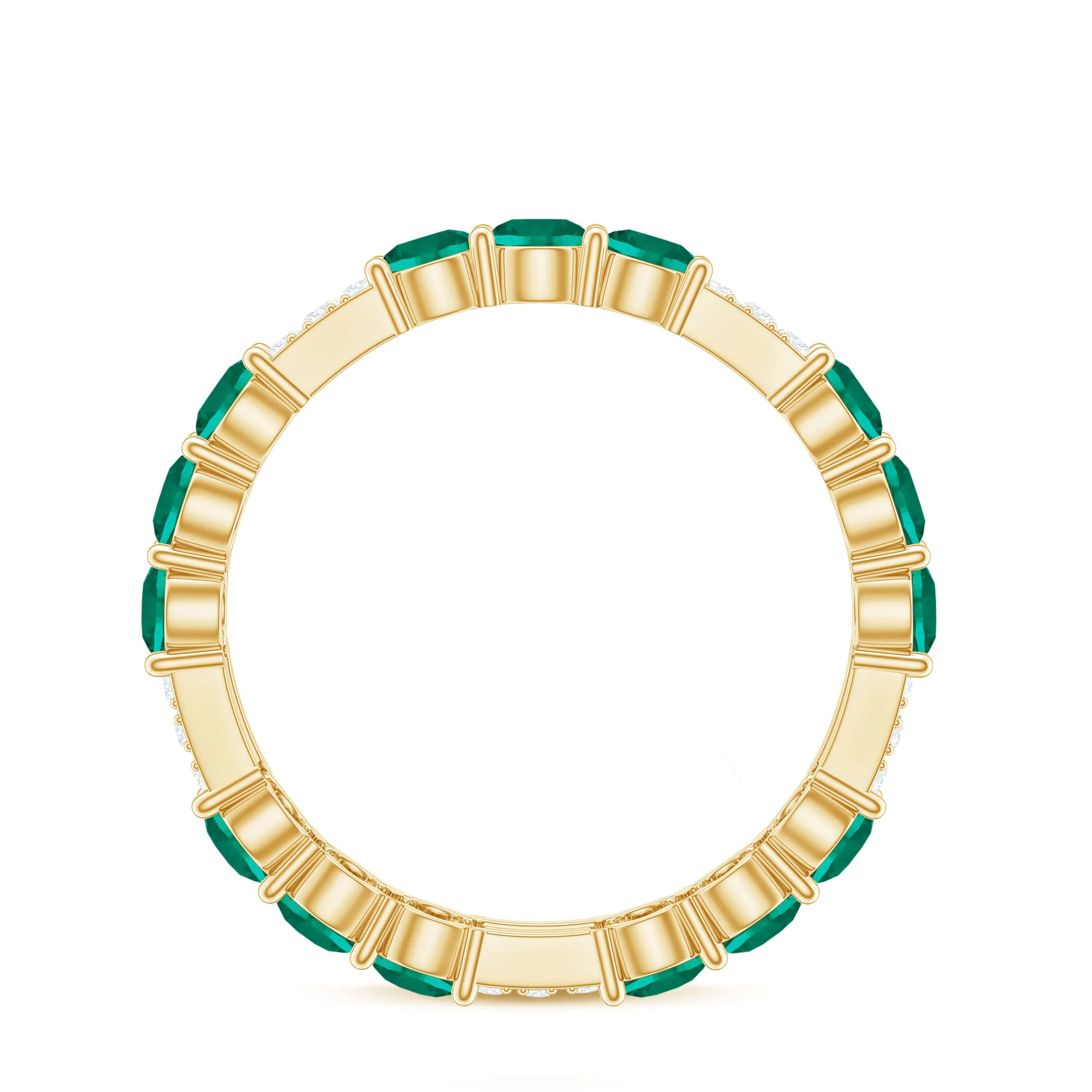 Certified Created Emerald and Diamond Designer Eternity Band Ring