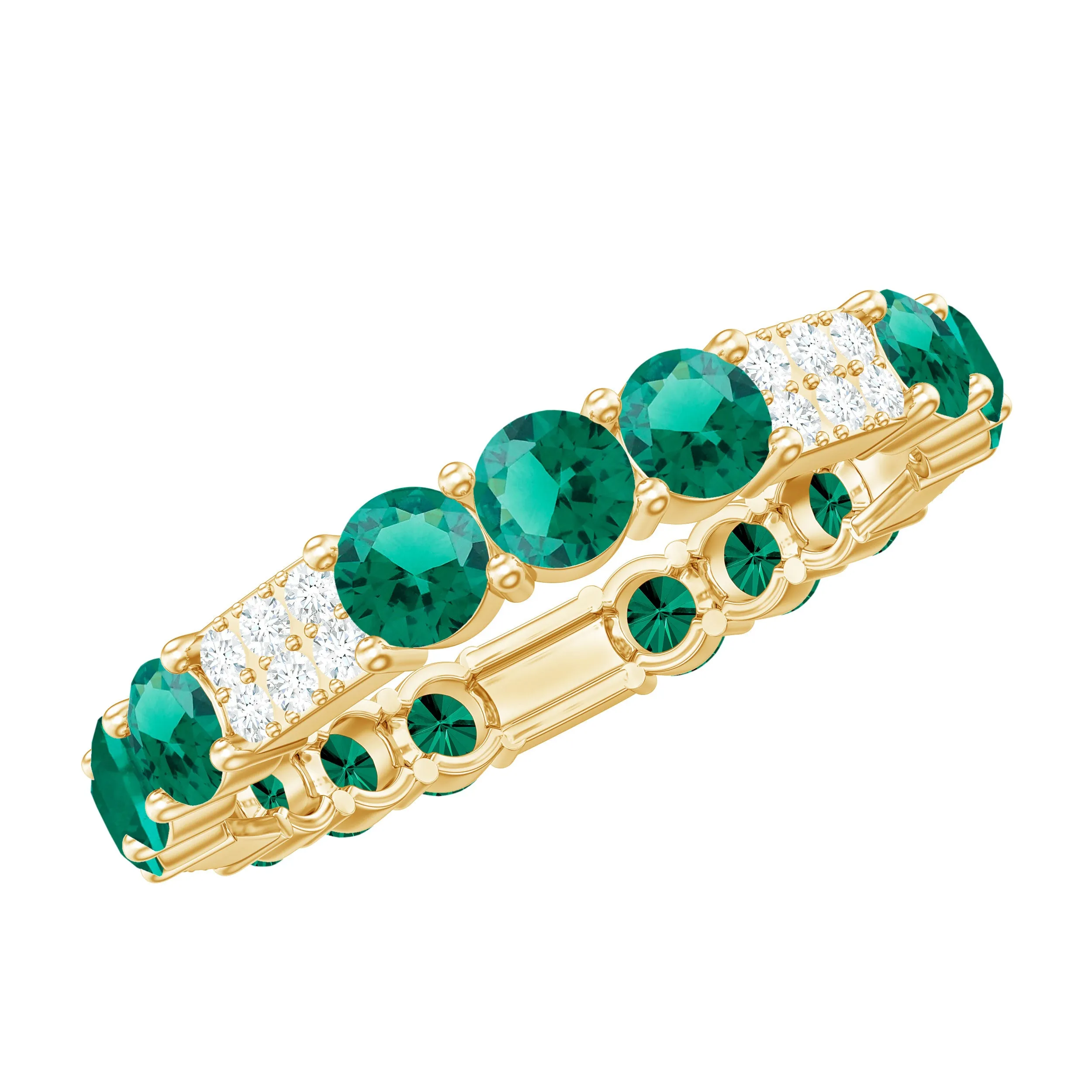 Certified Created Emerald and Diamond Designer Eternity Band Ring