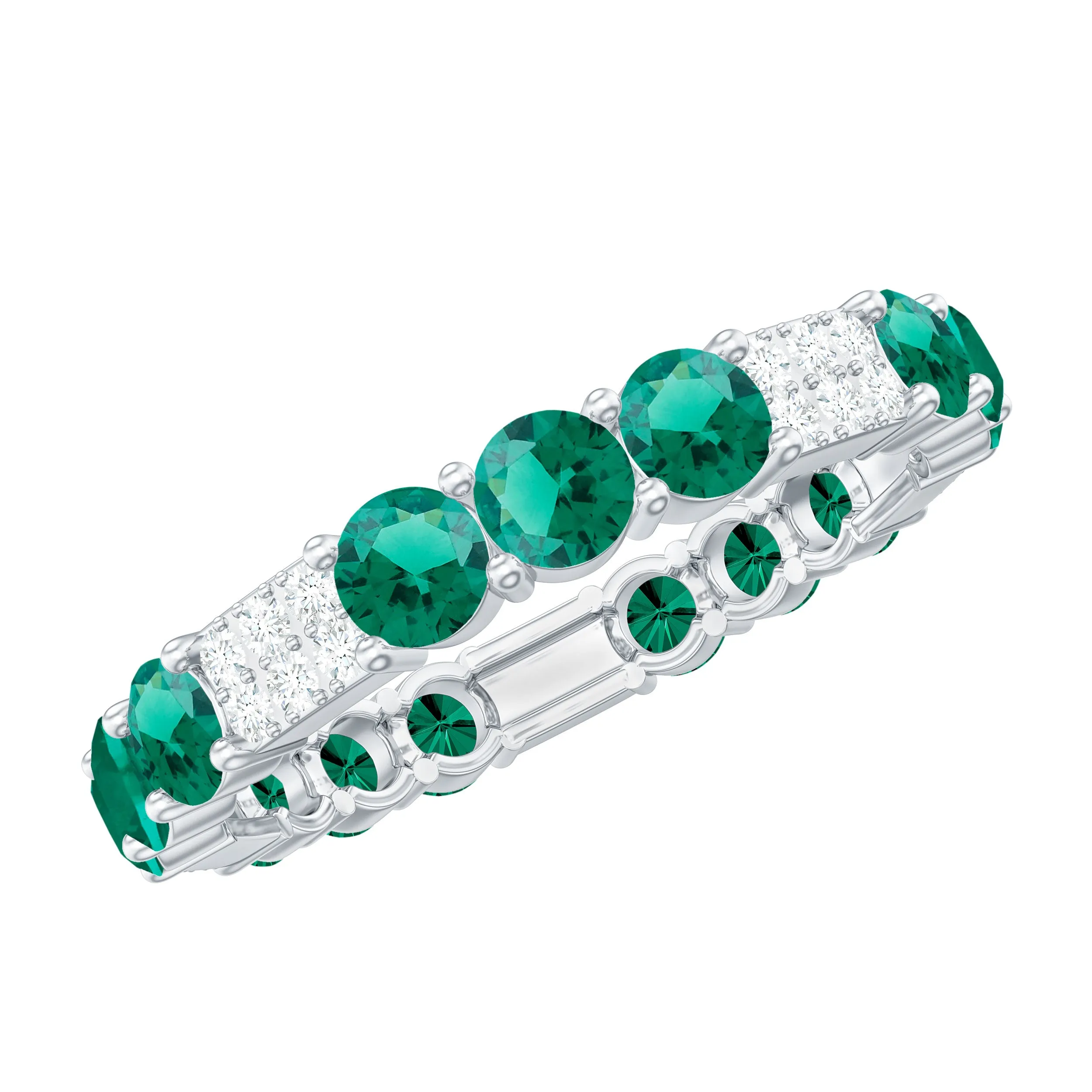 Certified Created Emerald and Diamond Designer Eternity Band Ring