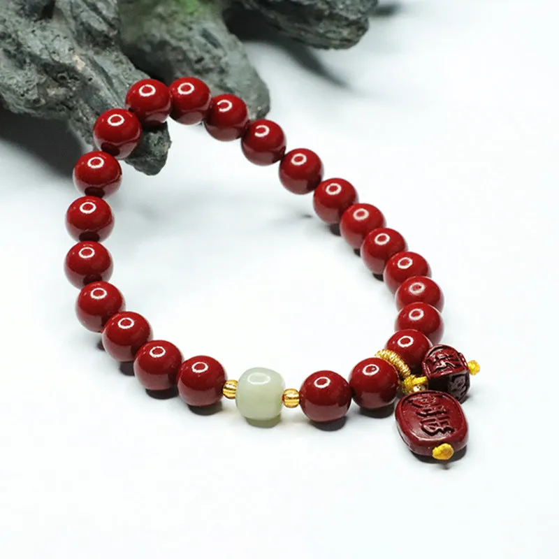 Cinnabar and Jade Sterling Silver Bracelet