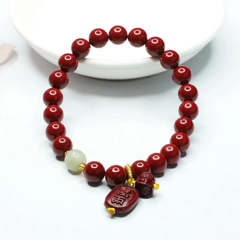 Cinnabar and Jade Sterling Silver Bracelet