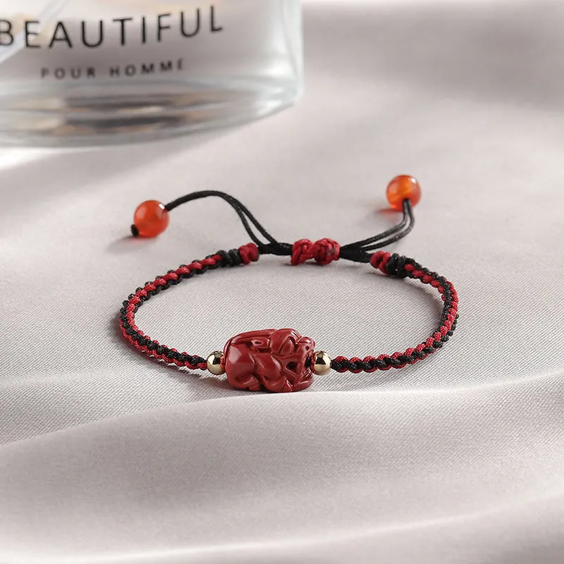 Cinnabar Woven Bracelet with Pixiu Charm