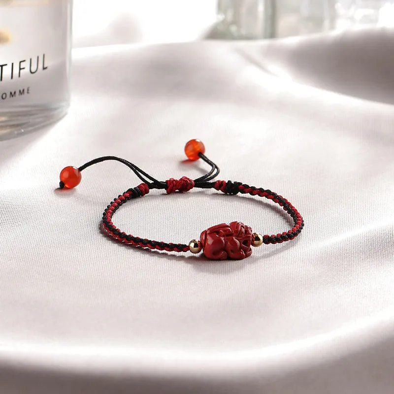 Cinnabar Woven Bracelet with Pixiu Charm