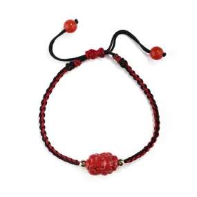 Cinnabar Woven Bracelet with Pixiu Charm